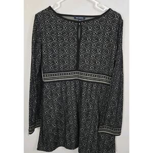 Max Edition Women's Black Gray Geo Print 3/4 Sleeve SMALL GOTH ROCK Metal